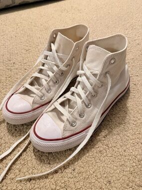 Classic High-Top Canvas Sneakers in Off-White with Red Trim